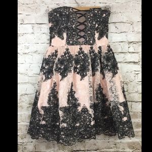 Trixxi Juniors Pink Black Lace Dress Sweetheart
